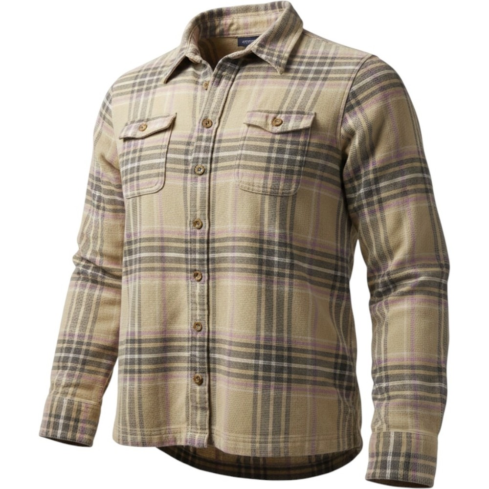 Patagonia Womens Organic Cotton‎ Flannel Plaid Button Down Shirt Tan Purple Sz S